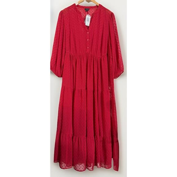 NEW Torrid Maxi Chiffon Clip Dot Pleated Dress 3/4 Sleeve Plus Size 2 2X 18/20 - Picture 1 of 3